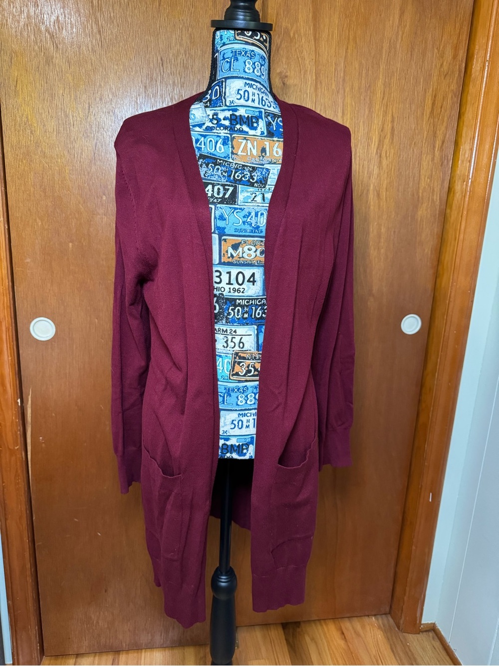 Women’s Open-Front Burgundy Sweater Cardigan in size Large, Folunsi Brand